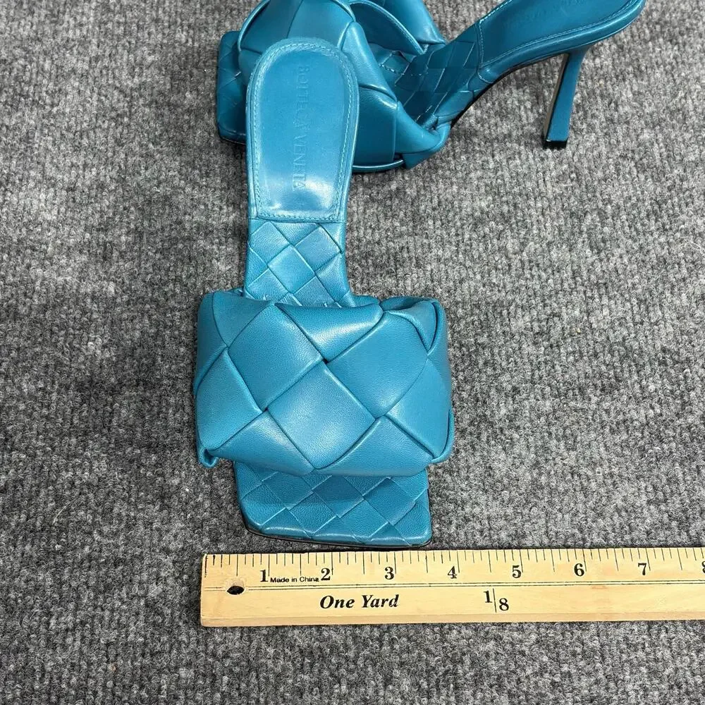 Bottega Veneta Sandals Womens 35 Blue Lido Intrecciato Leather Mules Slide Heels